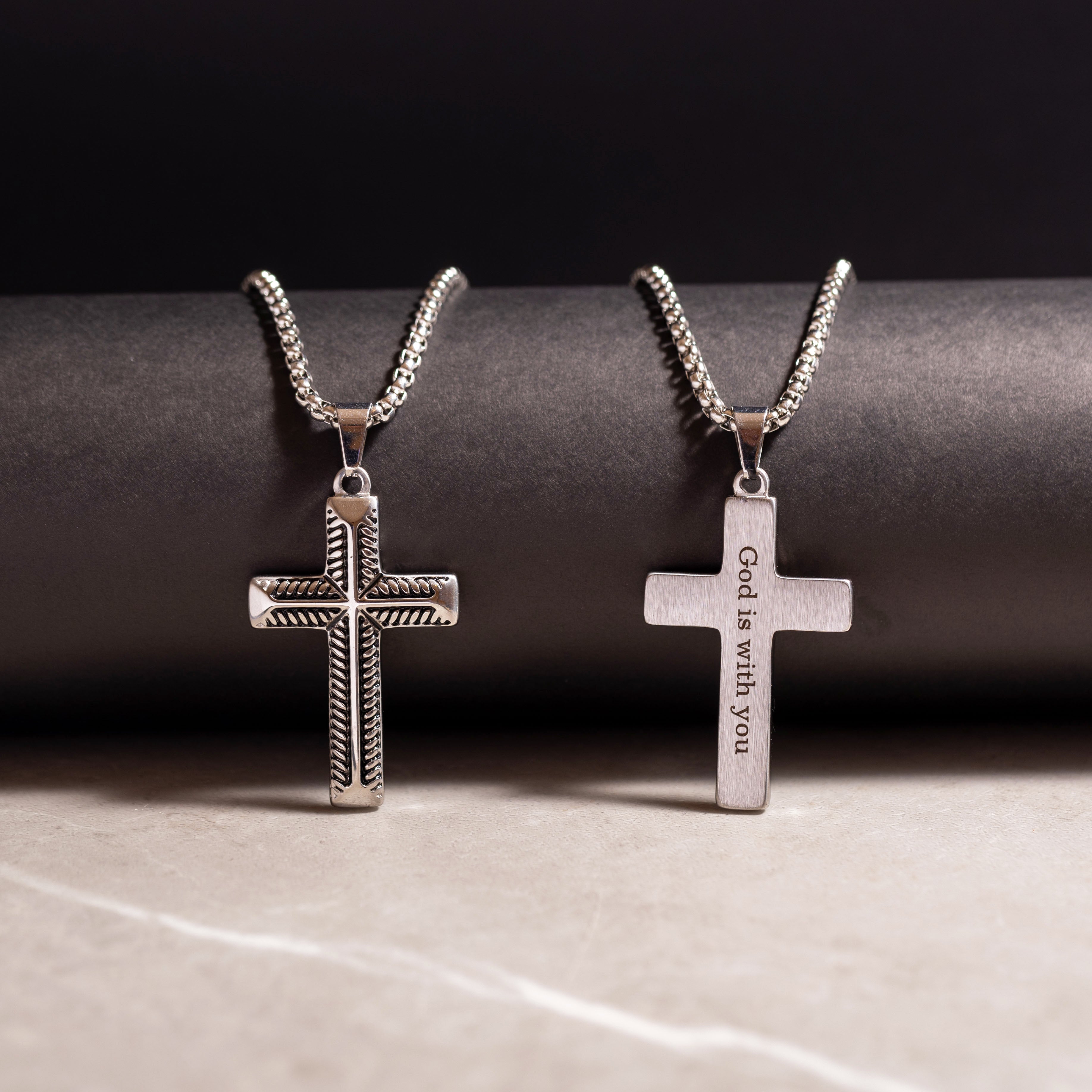 Silver cross necklace for men – custom engraved Christian gift